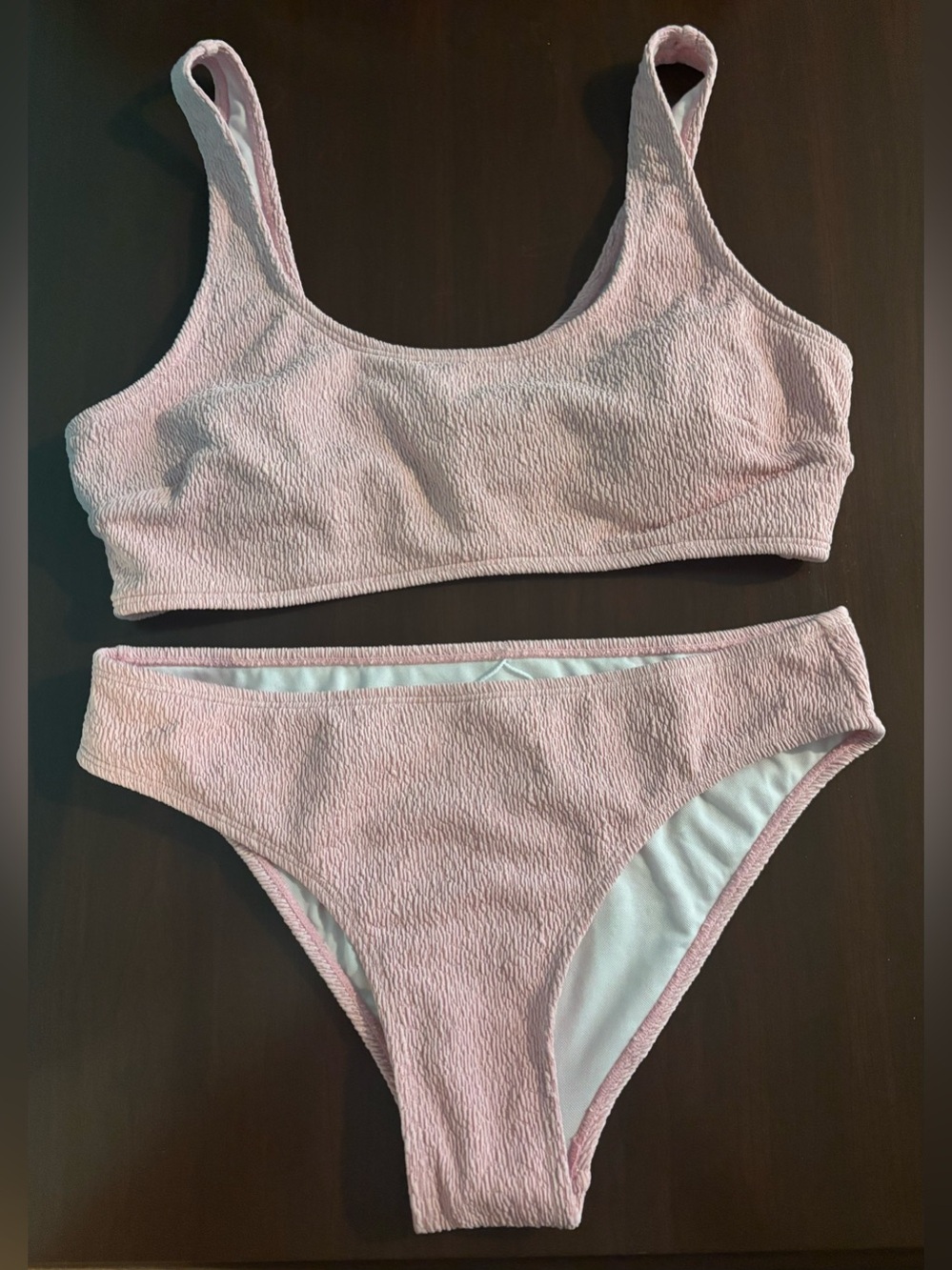 Cupshe NWOT Womens Medium Thick Strap Tank Mid-Rise‎ Textured Pale Pink 2pc Swim